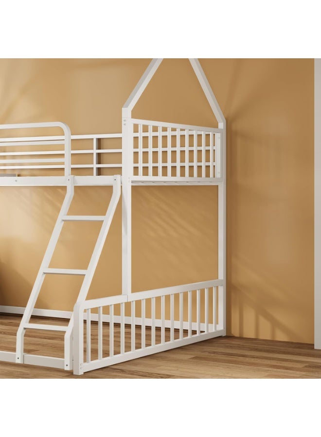 Royal Polar Metal Loft Bunk Bed with House Frame Design White Children Bedroom Furniture with Safety Guardrails and Ladder - Image 5